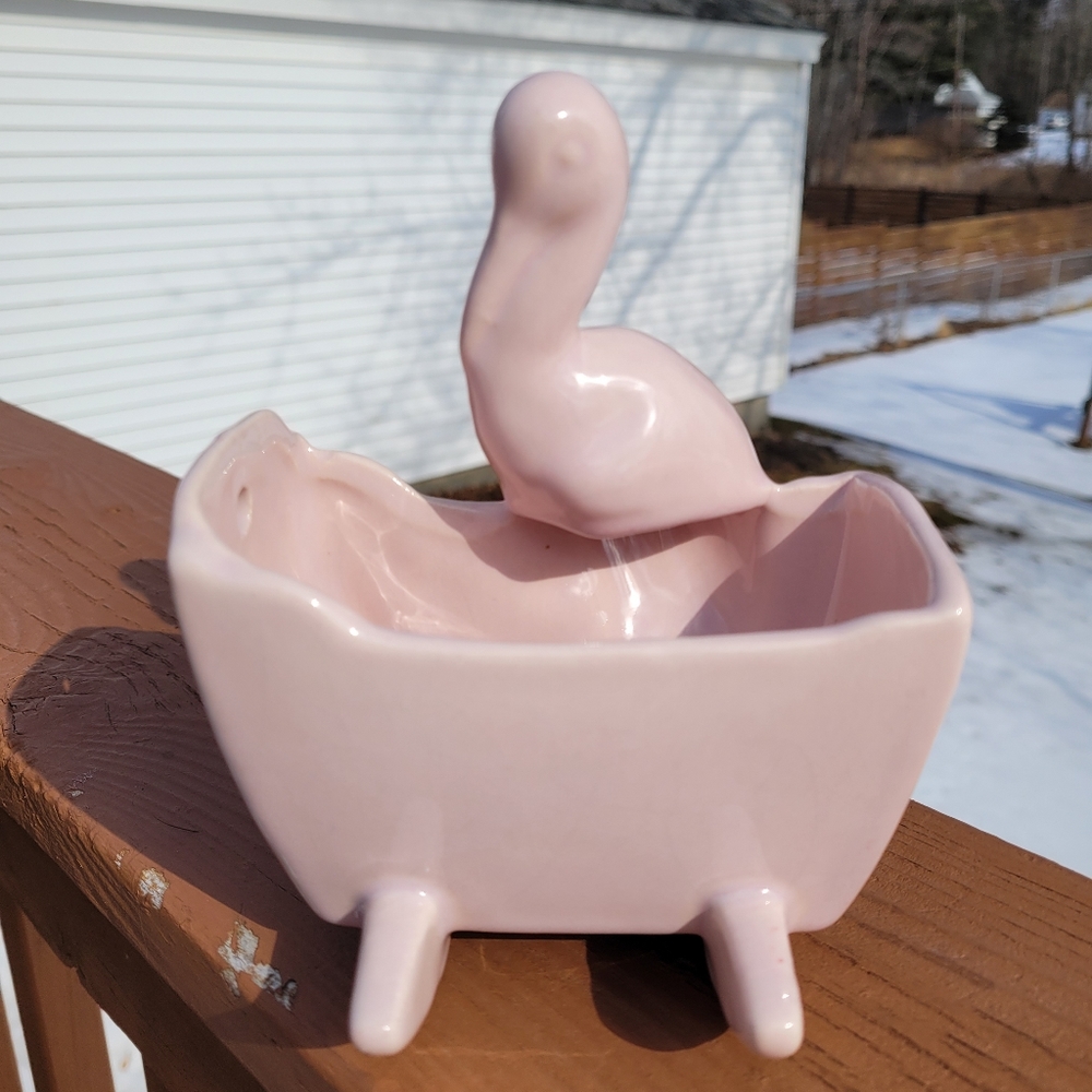 Vintage Royal Haeger Pink stork and cradle wall pocket, nursery planter